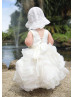 Ivory Satin Organza Layered Corset Back Flower Girl Dress